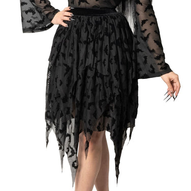 Bat Repeat Mesh Tiered Midi Skirt - Kreepsville
